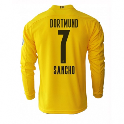 Maglie da Calcio BVB Borussia Dortmund Jadon Sancho 7 Prima 2020 21 - Manica Lunga